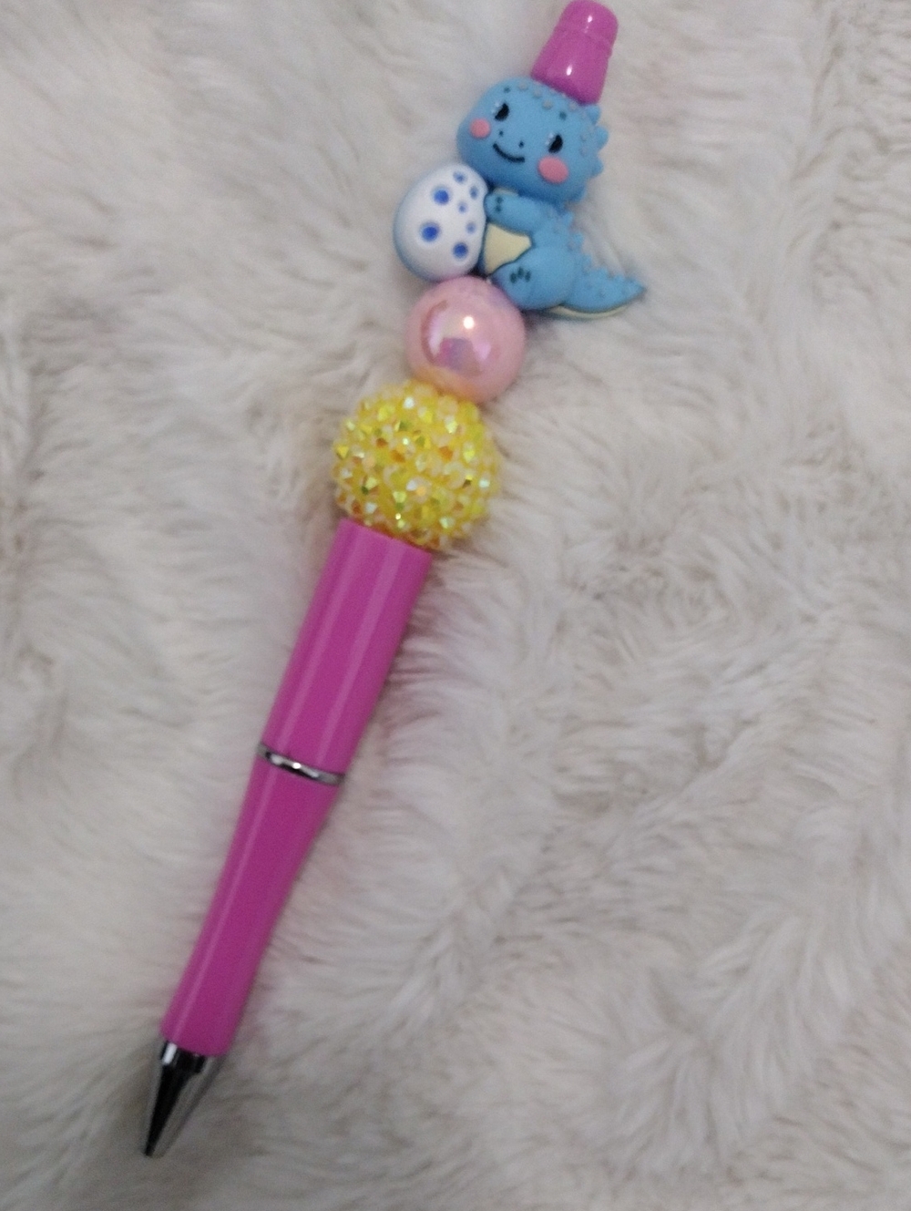Novelty Pink Decorative Pen with Cute Blue Dinosaur Top